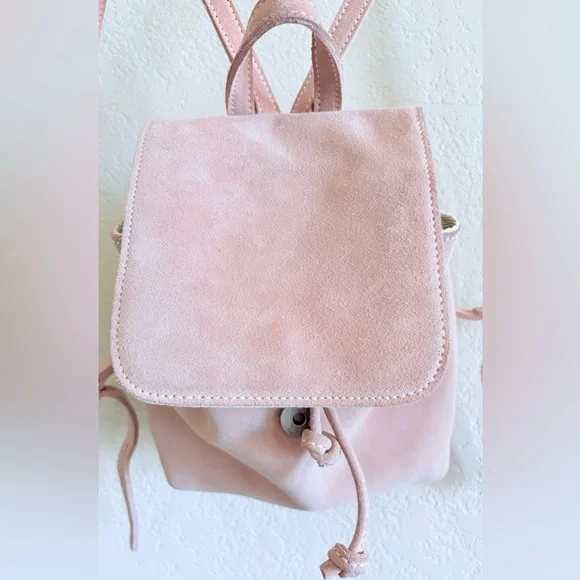 Like New Brandy Melville Pink Suede Mini Backpack, Drawstring/Snap Closure - Picture 13 of 14